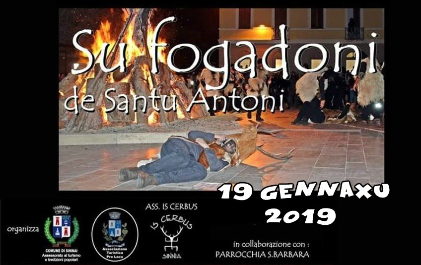 sufogadoni2019 Sinnai, Is Cerbus accendono Su Fogadoni de Santu Antoni - Sabato 19 gennaio 2019 in Piazza Santa Barbara